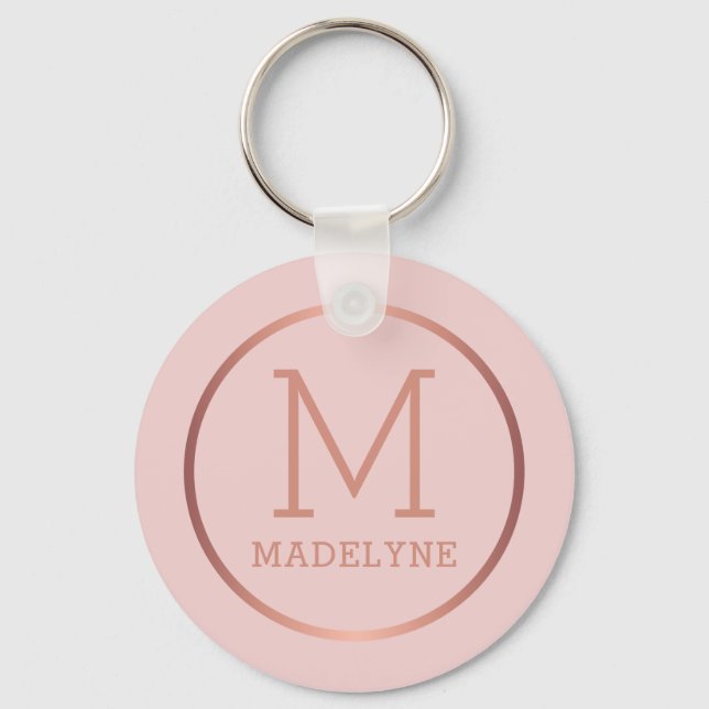 Rose Gold Blush Pink Elegant Modern Monogram Keychain (Front)