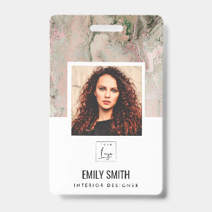 ROSE GOLD BLUSH PINK EMPLOYEE PHOTO BAR CODE NAME  BADGE