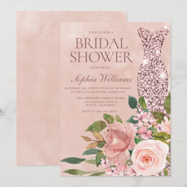 Rose Gold & Blush Pink Floral Bridal Shower Invitation (Front/Back)