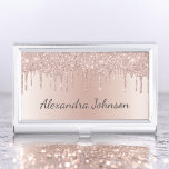 Rose Gold Blush Pink Foil Modern Elegant Business Card Holder<br><div class="desc">Blush Pink - Rose Gold Faux Dripping Sparkle Glitter and Foil Metallic Foil Stainless Steel Minimalist Business Card Holder with white lettered script signature typography for the monogram. The girly ombre modern and elegant chic luxury Rose Gold Foil Metal Business Card Holders can be customized with your name. Please contact...</div>