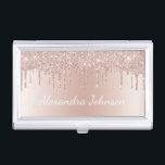 Rose Gold Blush Pink Foil Modern Elegant Business Card Holder<br><div class="desc">Blush Pink - Rose Gold Faux Dripping Sparkle Glitter and Foil Metallic Foil Stainless Steel Minimalist Business Card Holder with white lettered script signature typography for the monogram. The girly ombre modern and elegant chic luxury Rose Gold Foil Metal Business Card Holders can be customized with your name. Please contact...</div>