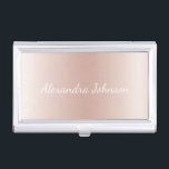 Rose Gold Blush Pink Foil Modern Elegant Business Card Holder<br><div class="desc">Blush Pink - Rose Gold Faux Foil Metallic Foil Stainless Steel Minimalist Business Card Holder with white lettered script signature typography for the monogram. The girly ombre modern and elegant chic luxury Rose Gold Foil Metal Business Card Holders can be customized with your name. Please contact the designer for customized...</div>