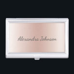 Rose Gold Blush Pink Foil Modern Elegant Business Card Holder<br><div class="desc">Blush Pink - Rose Gold Faux Foil Metallic Foil Stainless Steel Minimalist Business Card Holder with white lettered script signature typography for the monogram. The girly ombre modern and elegant chic luxury Rose Gold Foil Metal Business Card Holders can be customized with your name. Please contact the designer for customized...</div>