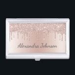 Rose Gold Blush Pink Foil Modern Elegant Business Card Holder<br><div class="desc">Blush Pink - Rose Gold Faux Dripping Sparkle Glitter and Foil Metallic Foil Stainless Steel Minimalist Business Card Holder with white lettered script signature typography for the monogram. The girly ombre modern and elegant chic luxury Rose Gold Foil Metal Business Card Holders can be customized with your name. Please contact...</div>