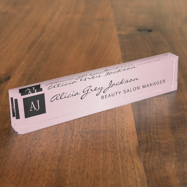 Rose gold blush pink girly business office modern  nameplate (Side)