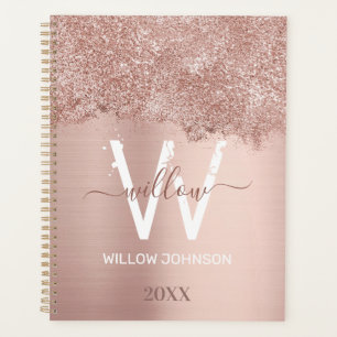 Rose Gold Blush Pink Girly Glitter Dust Monogram Planner