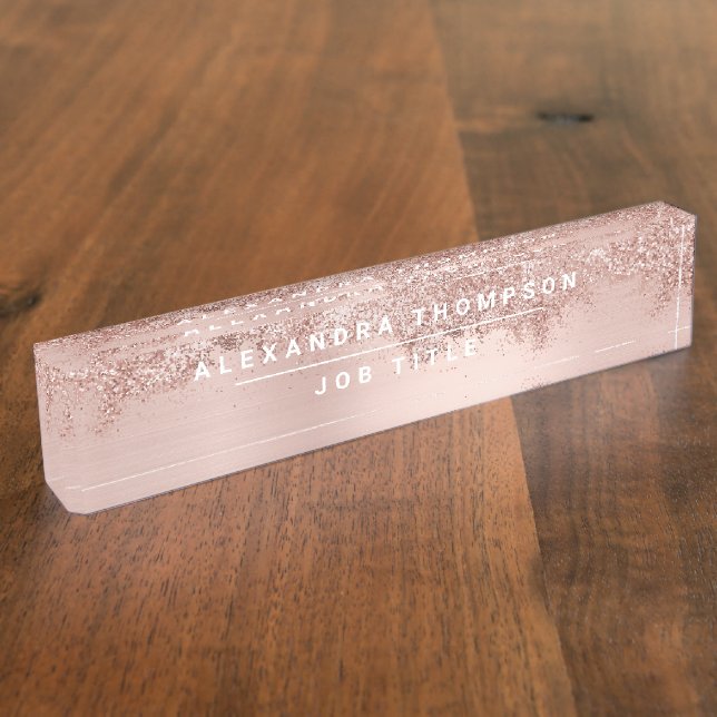Rose Gold Blush Pink Girly Glitter Dust  Nameplate (Side)
