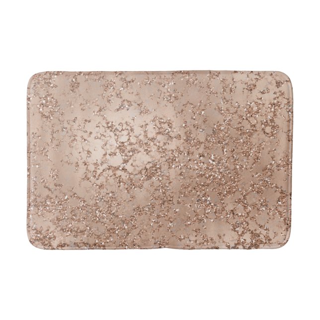 Rose Gold Blush Pink Glam Sparkle Crackle Chic Bath Mat (Front)