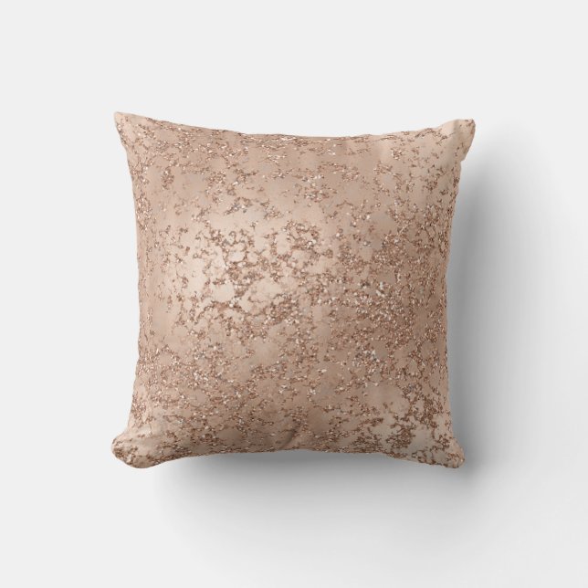 Rose Gold Blush Pink Glam Sparkle Crackle Chic Throw Pillow (Front)