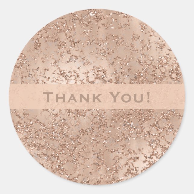 Rose Gold Blush Pink Glam Sparkle Crackle Classic Round Sticker (Front)