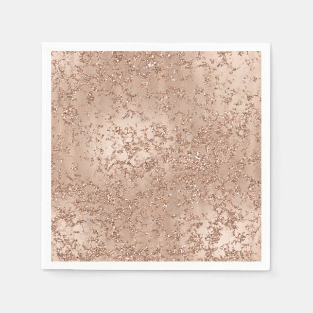 Rose Gold Blush Pink Glam Sparkle Crackle Party Napkin (Front)