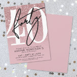 Rose Gold Blush Pink Glitter 40th Birthday Invitation<br><div class="desc">Pink and Black Rose Gold Glitter 40th Birthday Party Invitation. Celebrate forty in style with this bold and chic design. The top half features a large white “40” with a sassy handwritten black script “Forty” layered over it, standing out against a faux rose gold glitter background that fades into a...</div>