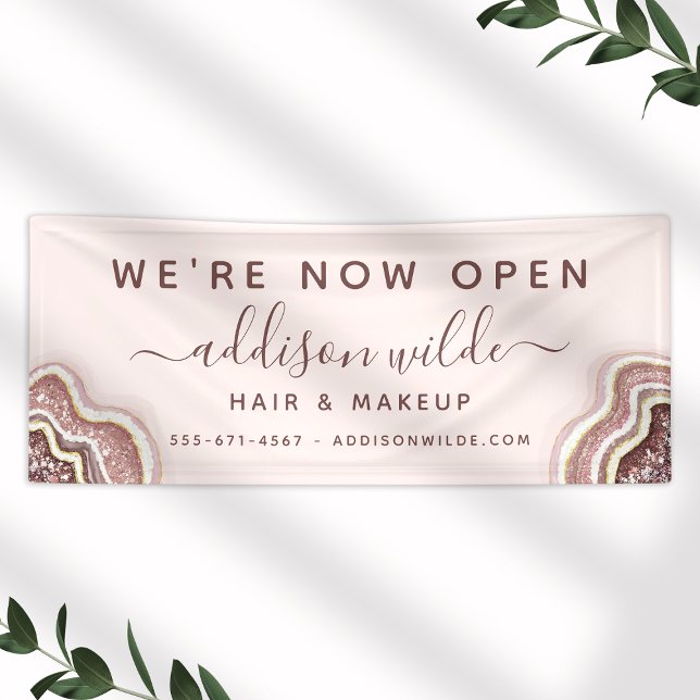 Rose Gold Blush Pink Glitter Agate Geode Business Banner (Creator Uploaded)