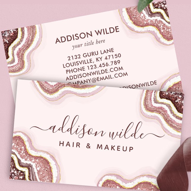 Rose Gold Blush Pink Glitter Agate Geode Business Card (Creator Uploaded)