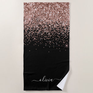 Rose Gold Blush Pink Glitter Girly Monogram Name Beach Towel