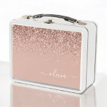 Rose Gold Blush Pink Glitter Girly Monogram Name Metal Lunch Box<br><div class="desc">Rose Gold - Blush Pink Sparkle Glitter Brushed Metal Monogram Name Lunch Box. This makes the perfect sweet 16 birthday or going back to school gift for someone that loves glam luxury and chic styles.</div>