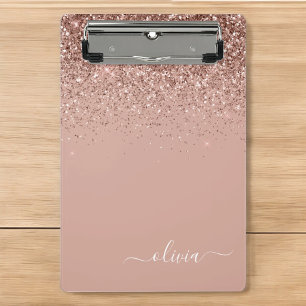 Rose Gold Blush Pink Glitter Girly Monogram Name Mini Clipboard