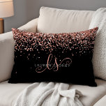 Rose Gold Blush Pink Glitter Glam Monogram Name Accent Pillow<br><div class="desc">Glam Rose Gold Glitter Elegant Monogram Accent Pillow. Easily personalize this trendy chic accent pillow design featuring elegant rose gold sparkling glitter on a black background. The design features your handwritten script monogram with pretty swirls and your name.</div>