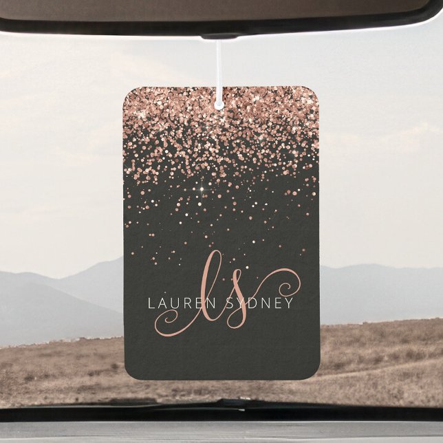 Rose Gold Blush Pink Glitter Glam Monogram Name Air Freshener (Creator Uploaded)