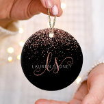 Rose Gold Blush Pink Glitter Glam Monogram Name Ceramic Ornament<br><div class="desc">Glam Rose Gold Glitter Elegant Monogram Ornaments. Easily personalize this trendy chic ornaments design featuring elegant rose gold sparkling glitter on a black background. The design features your handwritten script monogram with pretty swirls and your name.</div>