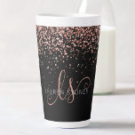 Rose Gold Blush Pink Glitter Glam Monogram Name Latte Mug<br><div class="desc">Glam Rose Gold Glitter Elegant Monogram Latte Mug. Easily personalize this trendy chic latte mug design featuring elegant rose gold sparkling glitter on a black background. The design features your handwritten script monogram with pretty swirls and your name.</div>