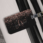Rose Gold Blush Pink Glitter Glam Monogram Name Luggage Tag<br><div class="desc">Glam Rose Gold Glitter Elegant Monogram Luggage Tag. Easily personalize this trendy chic luggage tag design featuring elegant rose gold sparkling glitter on a black background. The design features your handwritten script monogram with pretty swirls and your name.</div>