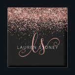 Rose Gold Blush Pink Glitter Glam Monogram Name Magnet<br><div class="desc">Glam Rose Gold Glitter Elegant Monogram Magnet. Easily personalize this trendy chic magnet design featuring elegant rose gold sparkling glitter on a black background. The design features your handwritten script monogram with pretty swirls and your name.</div>