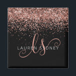Rose Gold Blush Pink Glitter Glam Monogram Name Magnet<br><div class="desc">Glam Rose Gold Glitter Elegant Monogram Magnet. Easily personalize this trendy chic magnet design featuring elegant rose gold sparkling glitter on a black background. The design features your handwritten script monogram with pretty swirls and your name.</div>