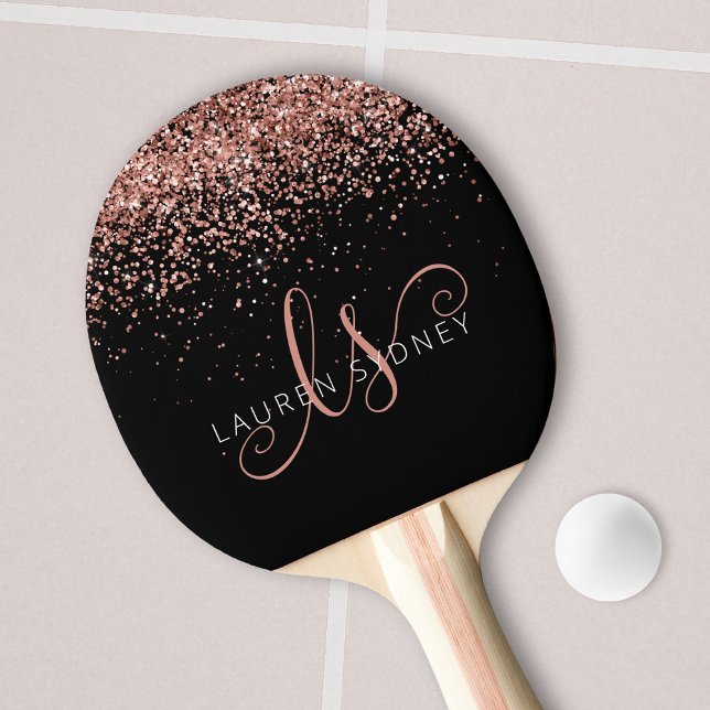 Rose Gold Blush Pink Glitter Glam Monogram Name Ping Pong Paddle (Creator Uploaded)