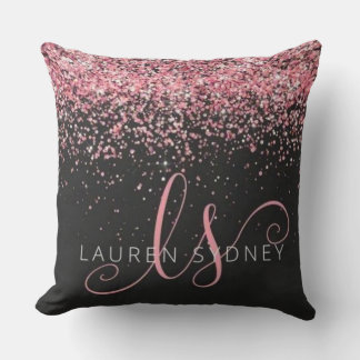 Rose Gold & Blush Pink Glitter Glam Monogram Name Throw Pillow