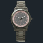 Rose Gold Blush Pink Glitter Glam Monogram Name Watch<br><div class="desc">Glam Rose Gold Glitter Elegant Monogram Watch. Easily personalize this trendy chic watch design featuring elegant rose gold sparkling glitter on a black background. The design features your handwritten script monogram with pretty swirls and your name.</div>
