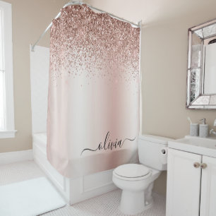 Rose Gold - Blush Pink Glitter Metal Monogram Name