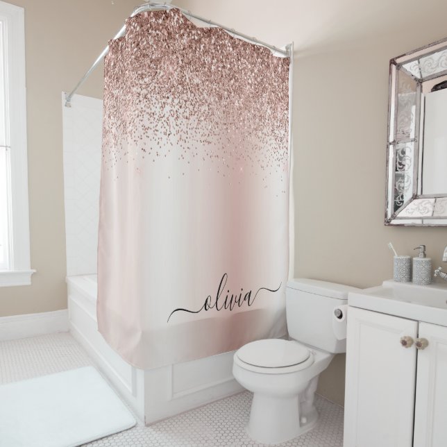 Rose Gold - Blush Pink Glitter Metal Monogram Name (In Situ)