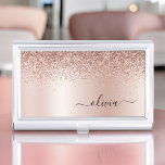 Rose Gold - Blush Pink Glitter Metal Monogram Name Business Card Holder<br><div class="desc">Rose Gold - Blush Pink Faux Foil Metallic Sparkle Glitter Brushed Metal Monogram Name Business Card Holder. This makes the perfect sweet 16 birthday,  wedding,  bridal shower,  anniversary,  baby shower or bachelorette party gift for someone that loves glam luxury and chic styles.</div>