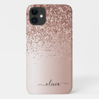 Rose Gold - Blush Pink Glitter Metal Monogram Name