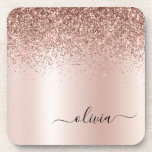 Rose Gold - Blush Pink Glitter Metal Monogram Name Coaster<br><div class="desc">Rose Gold - Blush Pink Faux Foil Metallic Sparkle Glitter Brushed Metal Monogram Name Paper Coasters. This makes the perfect graduation,  birthday,  wedding,  bridal shower,  anniversary,  baby shower or bachelorette party gift for someone that loves glam luxury and chic styles.</div>