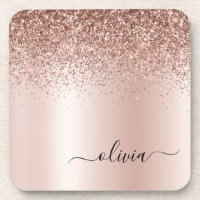 Rose Gold - Blush Pink Glitter Metal Monogram Name