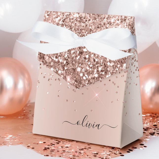 Rose Gold - Blush Pink Glitter Metal Monogram Name Favor Box (Creator Uploaded)