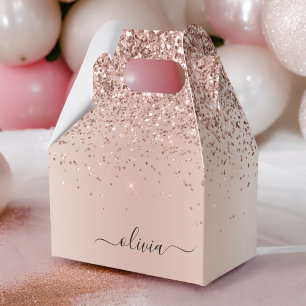 Rose Gold - Blush Pink Glitter Metal Monogram Name Favor Box