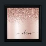 Rose Gold - Blush Pink Glitter Metal Monogram Name Gift Box<br><div class="desc">Rose Gold - Blush Pink Faux Foil Metallic Sparkle Glitter Brushed Metal Monogram Name Jewellery Keepsake Box. This makes the perfect graduation,  birthday,  wedding,  bridal shower,  anniversary,  baby shower or bachelorette party gift for someone that loves glam luxury and chic styles.</div>