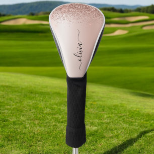 Rose Gold - Blush Pink Glitter Metal Monogram Name Golf Head Cover