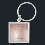 Rose Gold - Blush Pink Glitter Metal Monogram Name Keychain<br><div class="desc">Rose Gold - Blush Pink Faux Foil Metallic Sparkle Glitter Brushed Metal Monogram Name Keychains (Key Chain). This makes the perfect sweet 16 birthday,  wedding,  bridal shower,  anniversary,  baby shower or bachelorette party gift for someone that loves glam luxury and chic styles.</div>