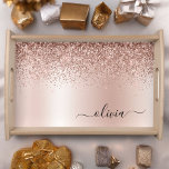 Rose Gold - Blush Pink Glitter Metal Monogram Name Serving Tray<br><div class="desc">Rose Gold - Blush Pink Faux Foil Metallic Sparkle Glitter Brushed Metal Monogram Name Place Serving Tray. This makes the perfect graduation,  birthday,  wedding,  bridal shower,  anniversary,  baby shower or bachelorette party gift for someone that loves glam luxury and chic styles.</div>