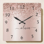 Rose Gold - Blush Pink Glitter Metal Monogram Name Square Wall Clock<br><div class="desc">Rose Gold - Blush Pink Faux Foil Metallic Sparkle Glitter Brushed Metal Monogram Name Clock. This makes the perfect sweet 16 birthday,  wedding,  bridal shower,  anniversary,  baby shower or bachelorette party gift for someone that loves glam luxury and chic styles.</div>