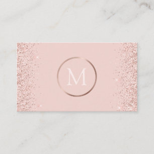 Rose Gold Blush Pink Glitter Monogram Business Card