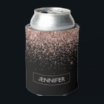 Rose Gold Blush Pink Glitter Monogram Girly Can Cooler<br><div class="desc">Black and Rose Gold - Blush Pink Glitter and Sparkle Elegant Birthday or Bachelorette Party Can Coolers. These Wedding,  Bridal Shower or Birthday Party Can Coolers can be customized to include your first name. Please contact the designer for customized matching items.</div>