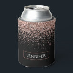 Rose Gold Blush Pink Glitter Monogram Girly Can Cooler<br><div class="desc">Black and Rose Gold - Blush Pink Glitter and Sparkle Elegant Birthday or Bachelorette Party Can Coolers. These Wedding,  Bridal Shower or Birthday Party Can Coolers can be customized to include your first name. Please contact the designer for customized matching items.</div>