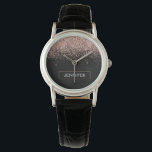 Rose Gold Blush Pink Glitter Monogram Girly Watch<br><div class="desc">Black and Rose Gold - Blush Pink Sparkle Glitter Monogram Name Watch. This makes the perfect graduation,  birthday,  wedding,  bridal shower,  anniversary,  baby shower or bachelorette party gift for someone that loves glam luxury and chic styles.</div>