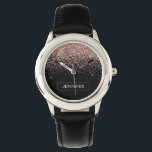 Rose Gold Blush Pink Glitter Monogram Girly Watch<br><div class="desc">Black and Rose Gold - Blush Pink Sparkle Glitter Monogram Name Watch. This makes the perfect sweet 16 birthday,  wedding,  bridal shower,  anniversary,  baby shower or bachelorette party gift for someone that loves glam luxury and chic styles.</div>