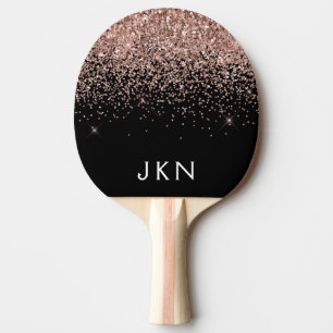 Rose Gold Blush Pink Glitter Monogram Initials Ping Pong Paddle